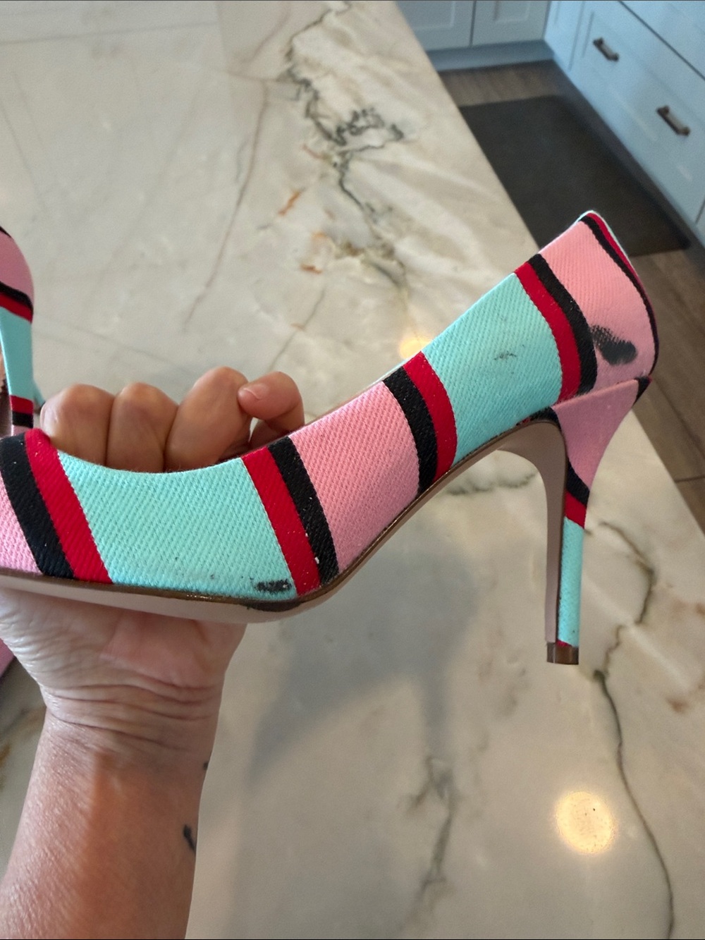 ♥️J. Crew Pink, Aqua & Red Striped Pointed-Toe Pumps…….Super Cute! - Picture 8 of 13